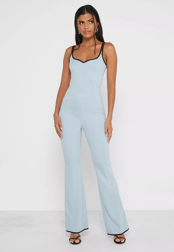 Contrast Trim Flare Jumpsuit