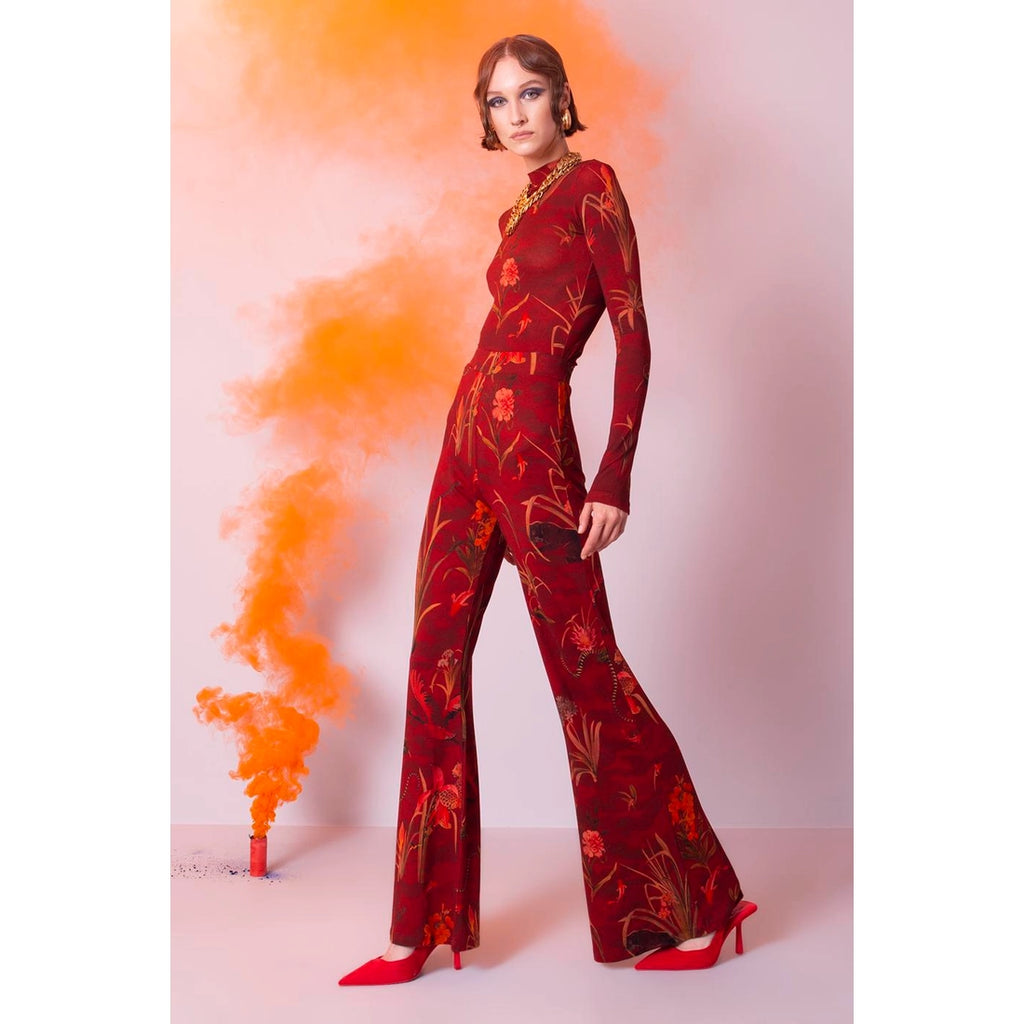 Red Floral Stretch Bell Bottoms