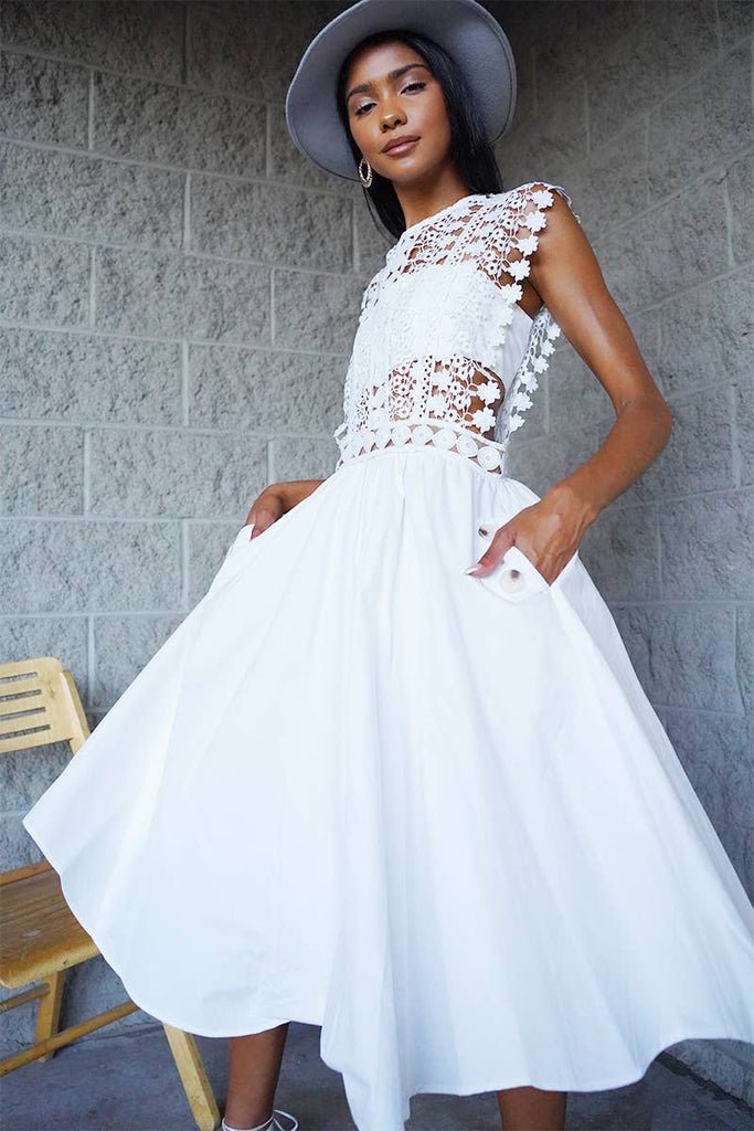 Off-White Cotton Crochet Dress